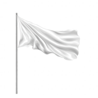 A realistic depiction of a white flag waving on a pole, symbolizing peace or truce, set against a transparent background for versatile use in designs. png