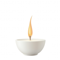 A serene image of a candle in a simple white bowl, featuring a warm flame that symbolizes peace and tranquility. Ideal for relaxation or meditation themes. png