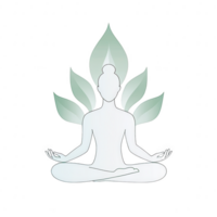 A serene figure meditating with leaf-like accents, symbolizing tranquility and holistic well-being on a clean white background. png