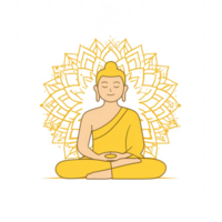A serene illustration of a Buddha figure in a meditative pose, surrounded by intricate geometric patterns, symbolizing peace and tranquility. png