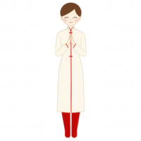 A simple illustration of a person in traditional attire, standing with hands together in a gesture of respect. The background is white, emphasizing the cultural significance. png
