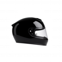 A sleek black motorcycle helmet with a glossy finish and transparent visor, isolated on a white background, perfect for safety and style in biking. png