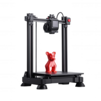 A sleek 3D printer working on a red dog figurine, showcasing modern technology in action with clear details against a white isolated background. png