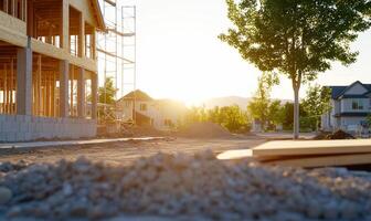 A construction site with a house under construction photo