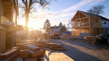 A house under construction with the sun shining through the window photo