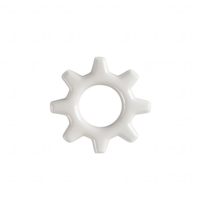A white gear icon on a transparent background, symbolizing mechanical engineering, automation, and technology. Perfect for illustrating concepts related to systems and processes. png