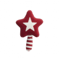 A whimsical red star-shaped wand with a white star center and a striped handle, perfect for imaginative play and festive occasions. png
