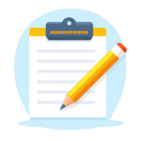 An illustration of a clipboard with a notepad and a pencil placed on a light blue background, perfect for representing tasks, organization, and productivity. png