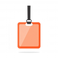 An orange ID badge with a black lanyard, suspended against a white isolated background for easy visibility and recognition. png