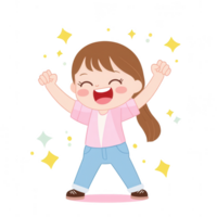 Cheerful child celebrating success with joyful expressions, surrounded by sparkling stars, representing happiness and positivity. png
