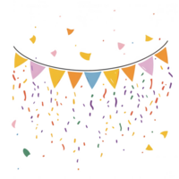 Colorful bunting and confetti creating a festive atmosphere. Perfect for celebrations, parties, and joyful occasions. Feel the spirit of fun and enjoyment in this vibrant design. png