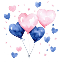 Colorful heart-shaped balloons in shades of pink and blue float against a white background, perfect for celebrations and festive occasions. png