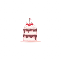 Delicious layered cake topped with cherries and chocolate drizzle, perfect for celebrations and desserts, isolated on a white background. png