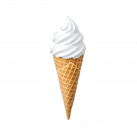 Delicious ice cream cone with a swirl of creamy white ice cream on a crisp waffle cone. Perfect summer treat against a white isolated background. png