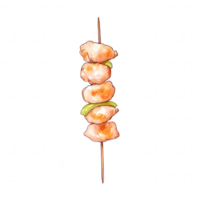Delicious shrimp skewers featuring fresh vegetables, ideal for grilling. A perfect appetizer for summer barbecues or gourmet dining. png