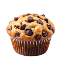 Delicious chocolate chip muffin with melting chocolate pieces on top, fresh and inviting, perfect for breakfast or snack time, isolated on a white background. png