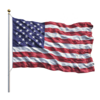 Die-cut image of the American flag waving gracefully, showcasing its vibrant colors and distinct design against a white isolated background. png