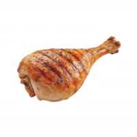 Grilled chicken leg, juicy and flavorful with golden-brown skin and appealing grill marks, isolated on a white background for a delicious culinary presentation. png