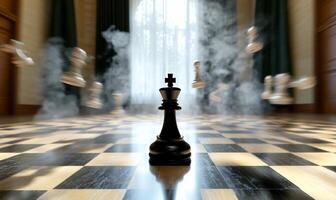 A chess piece on a chess board with smoke coming out of it photo