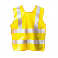 High-visibility safety vest in bright yellow with reflective stripes, ideal for construction and outdoor use, ensuring safety and visibility in various working conditions. png