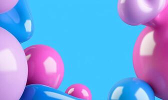 3d rendering of colorful balloons on a blue background photo