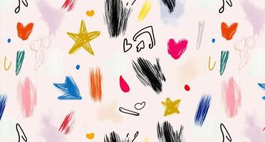A colorful pattern with various shapes and letters photo