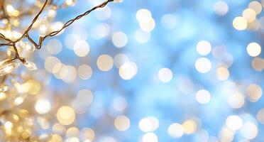 A close up of a string of lights on a blue background photo