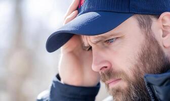 A man with a beard and a baseball cap photo