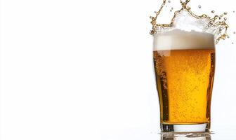 A glass of beer with a splash of liquid photo