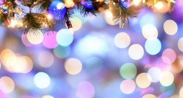 A festive scene with colorful lights and a blurred background. photo