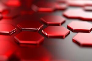 A close-up of glossy red hexagonal tiles in a patterned arrangement. photo