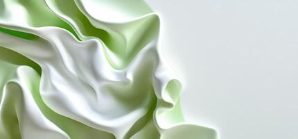 Abstract fabric texture with soft folds in green and white hues. photo