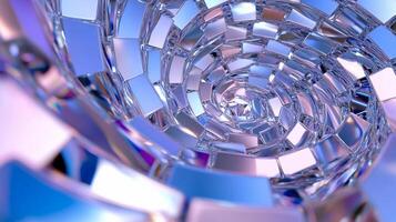 Abstract spiral made of reflective blocks in a colorful gradient. photo