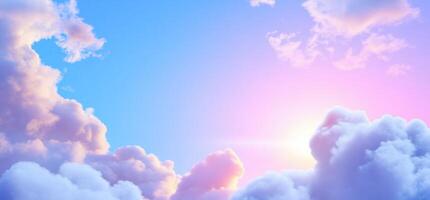 A serene sky filled with soft clouds and a warm, glowing sunset. photo