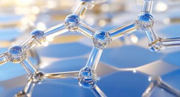 Close-up of a molecular structure with transparent spherical bonds. photo