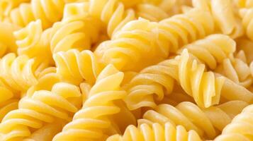 Close-up of uncooked fusilli pasta showcasing its spiral shape. photo