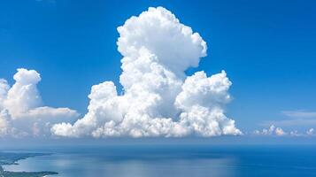 A scenic view of fluffy clouds over a tranquil ocean. photo