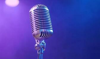 A vintage-style microphone against a colorful, atmospheric background. photo