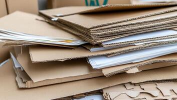 A pile of cardboard boxes and papers photo