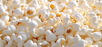 A close-up view of fluffy, popped popcorn kernels. photo