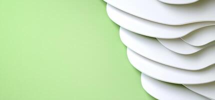 Abstract design with layered white shapes on a soft green background. photo