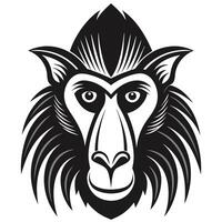 Baboon Head Detailed Illustration In Black And White Simplistic Style vector