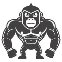 Graphic Of Muscular Cartoon Gorilla Bodybuilder With Angry Expression Stance vector