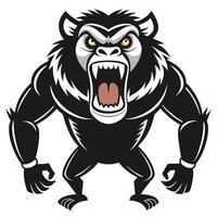 Angry Gorilla Cartoon Illustration Ready To Attack With Fierce Expression And Open Mouth vector