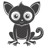 Silhouette Of A Cute Tarsier Sitting With Big Eyes And Curly Tail Illustration vector