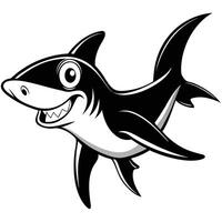 Cheerful Shark Cartoon Illustration In Black And White Style vector