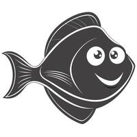 Cartoon Smiling Fish Simple Black And White Illustration Art Design vector