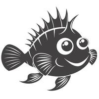 Cartoon Fish With Spikes Cheerful Smiling Face Simple Design Illustration vector