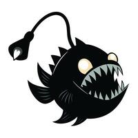 Cartoon Anglerfish Illustration With Sharp Teeth And Luminous Bait For Design vector