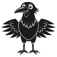 Cartoon Raven Illustration With Spread Wings And Happy Expression Isolated vector